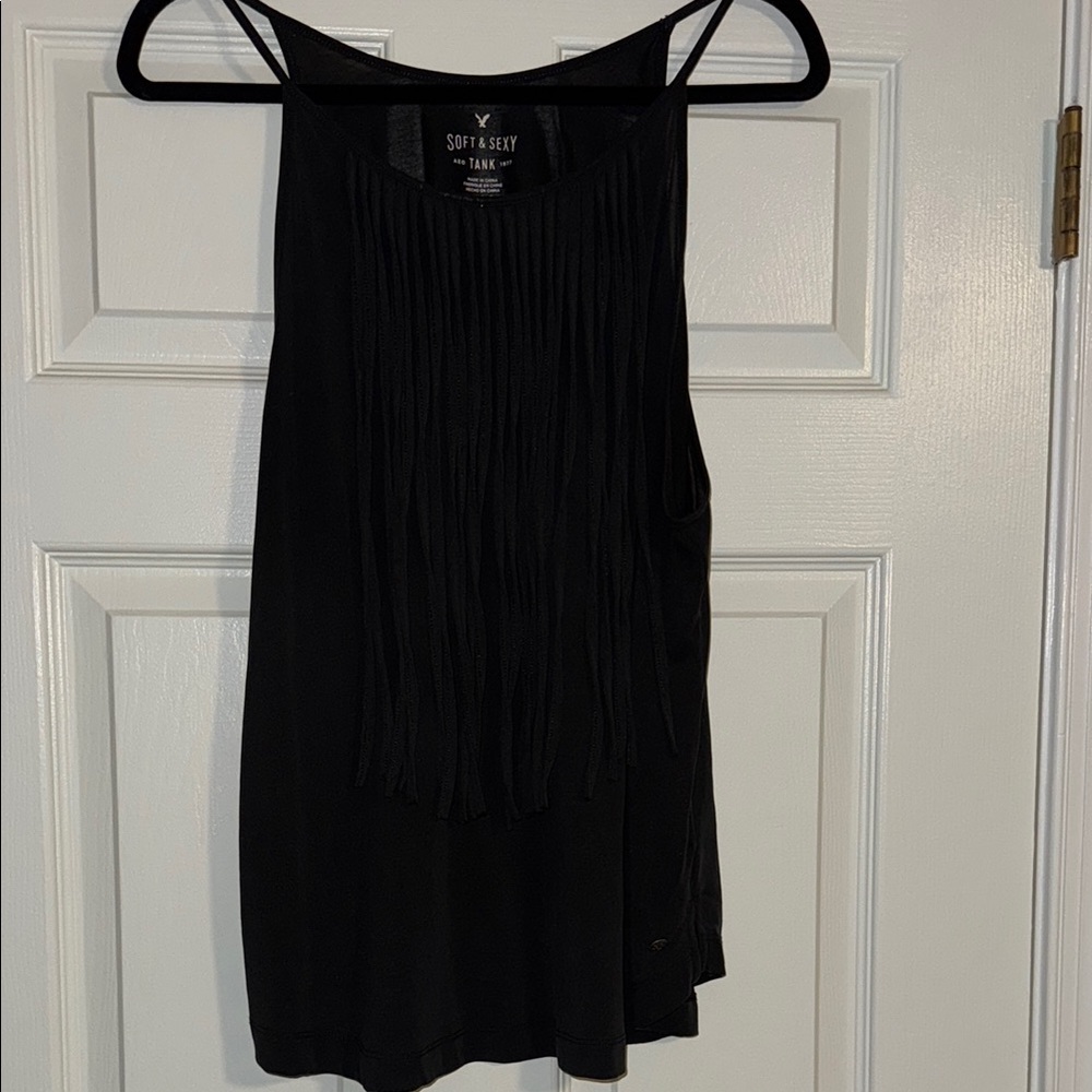 American Eagle Outfitters Black Pleated Sleeveless Tank Top